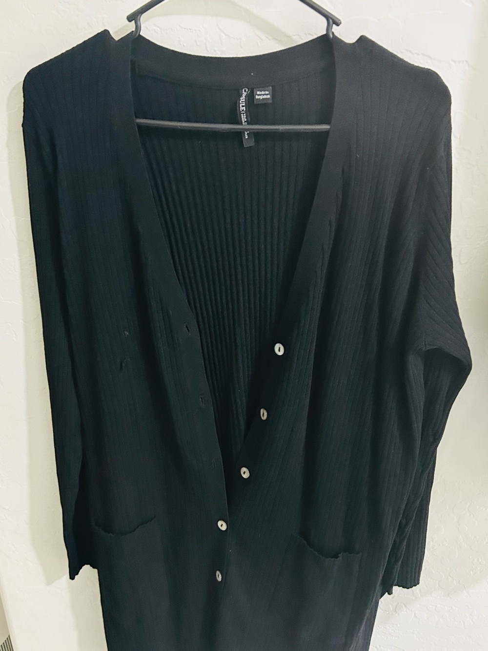 Women's Black Ribbed Button-Front Cardigan Sweater